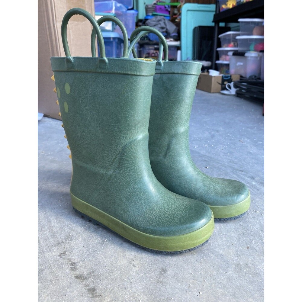 Target Green Yellow Dinosaur Rain Boots 3D Spikes Size 11 Kids Toddler